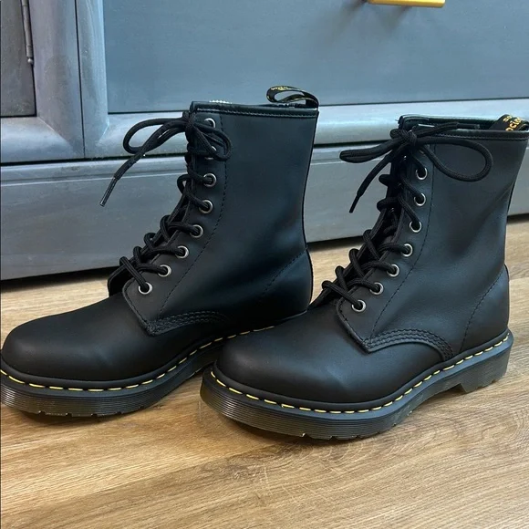 Dr. Martens Black Leather Boots with Yellow Accents - Picture 4 of 8